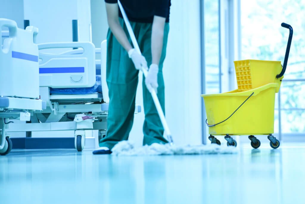 Disinfecting the hospital floors