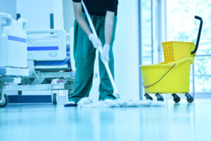 Disinfecting the hospital floors