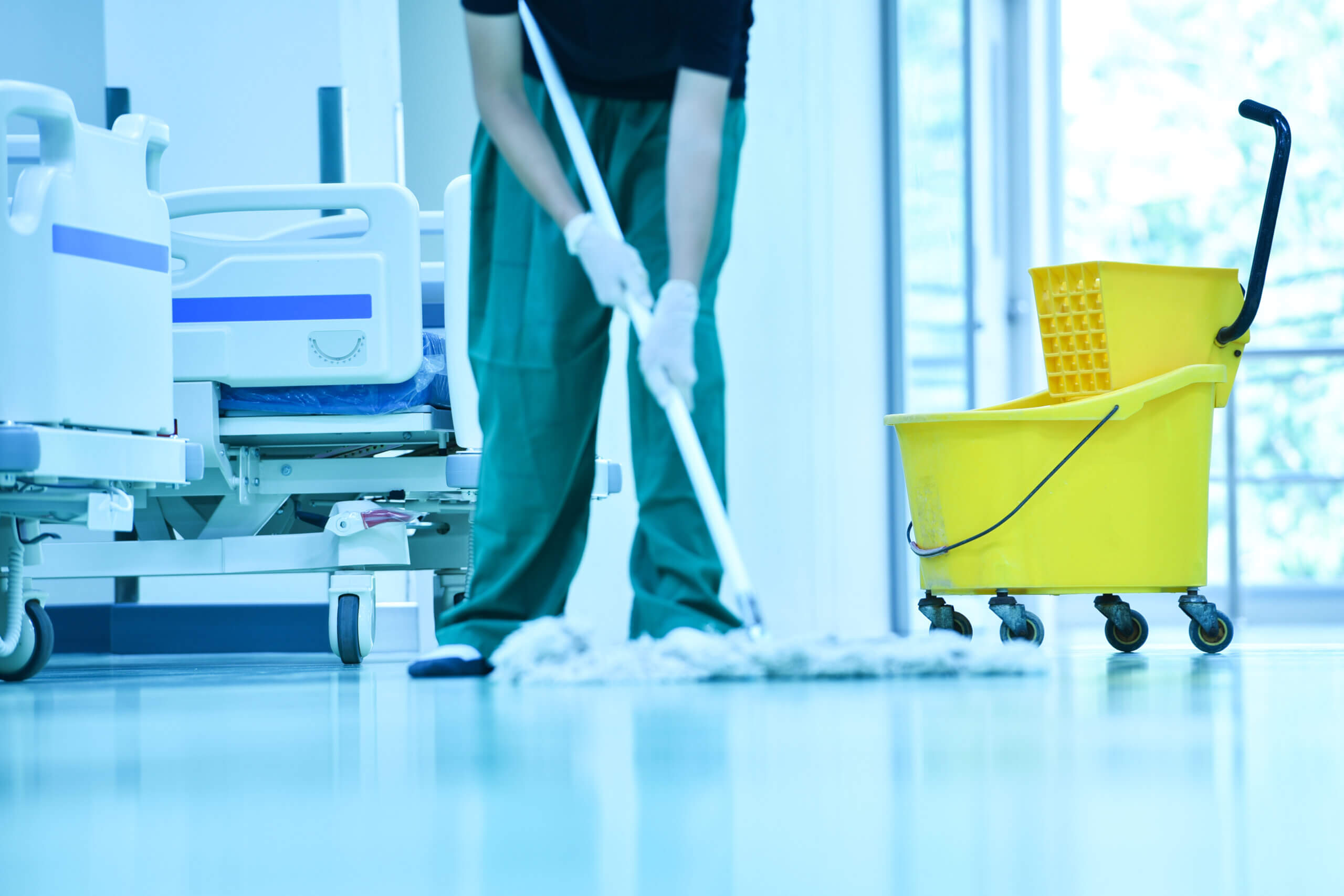 Disinfecting the hospital floors