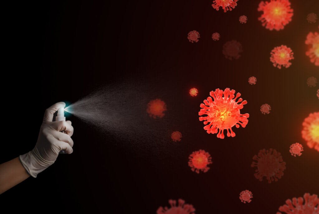 Spraying disinfectants to kill viruses
