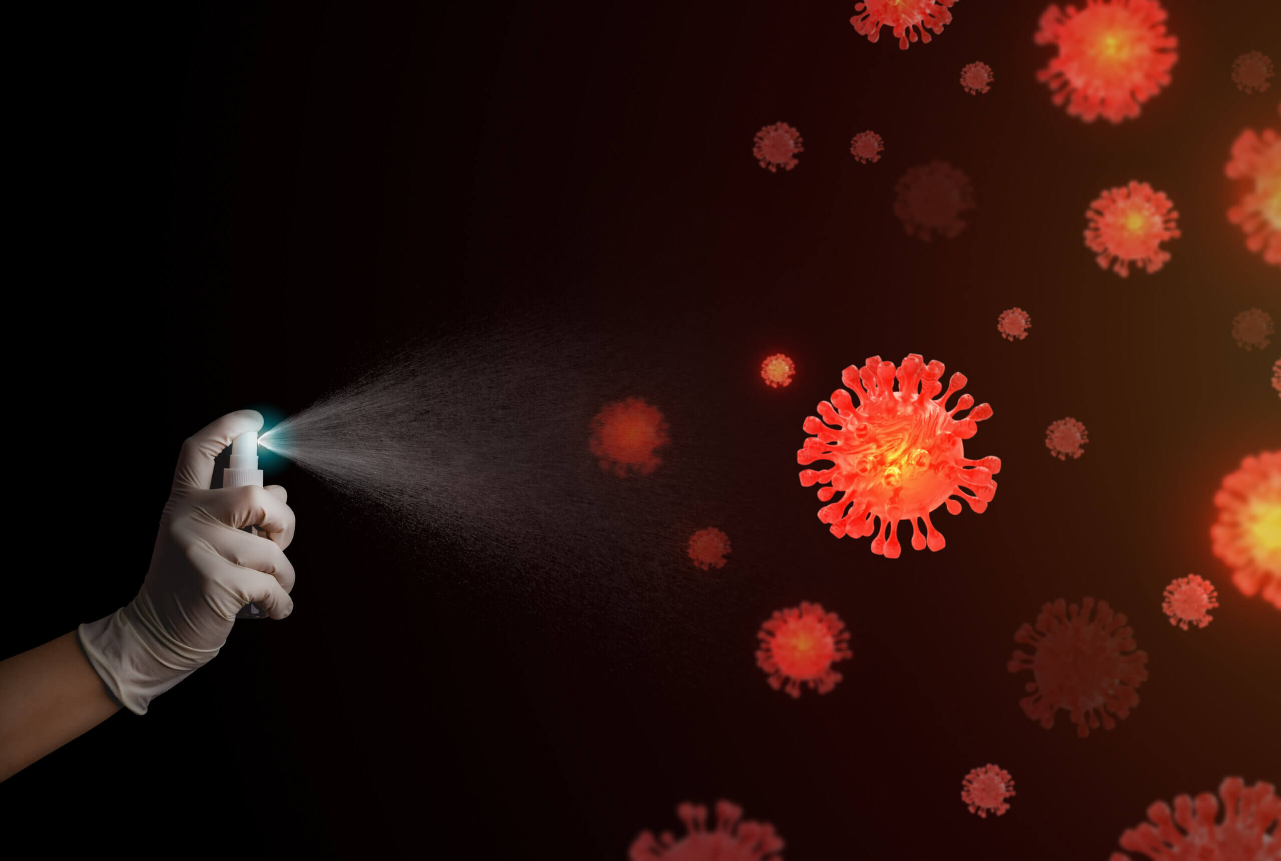 Spraying disinfectants to kill viruses