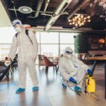 disinfecting indoor of cafe or restaurant