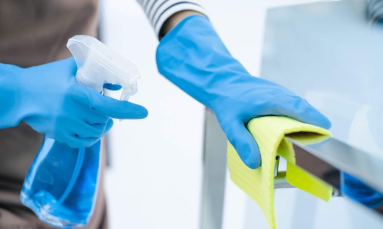 Person Cleaning with a disinfectant
