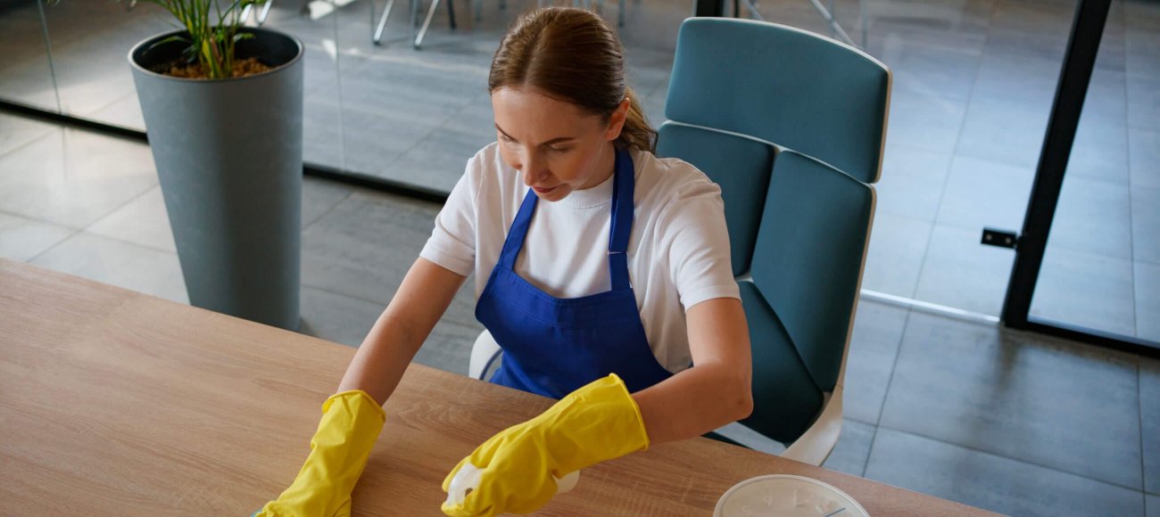 professional cleaning service person cleaning office