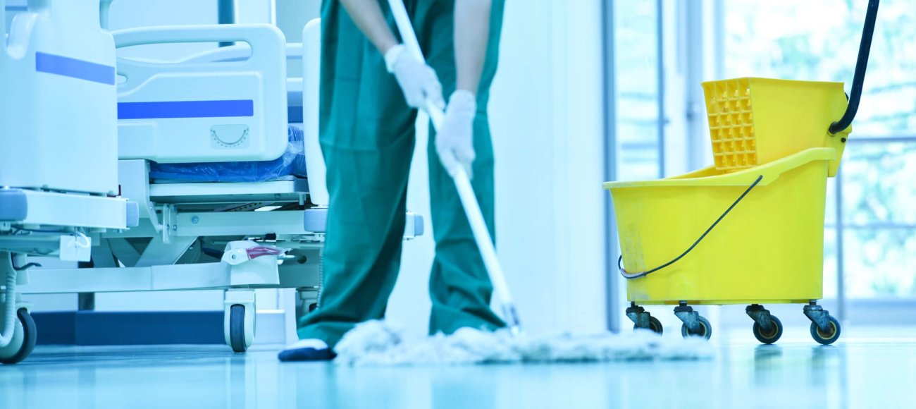 Disinfecting the hospital floors