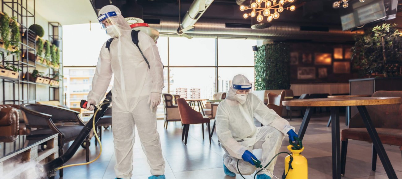 disinfecting indoor of cafe or restaurant